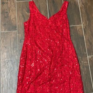 Red lace dress with sequins